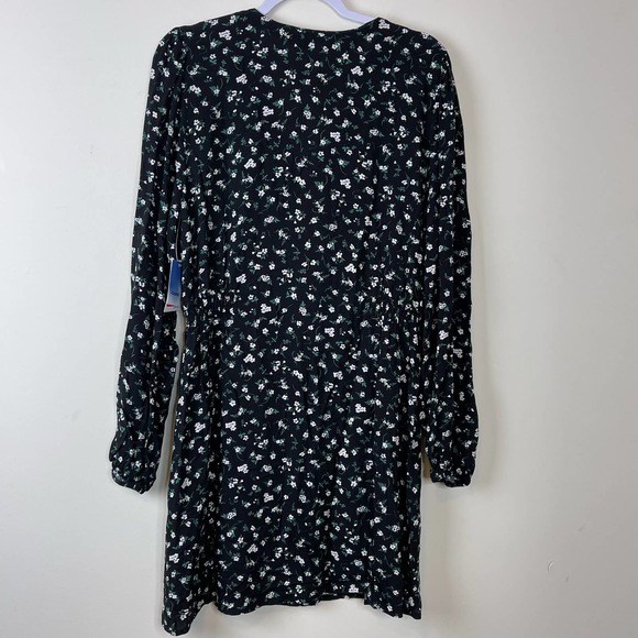 Abound Black Floral Daydreamer Long Sleeve Button Front Mini Dress NWT Large - Picture 3 of 8